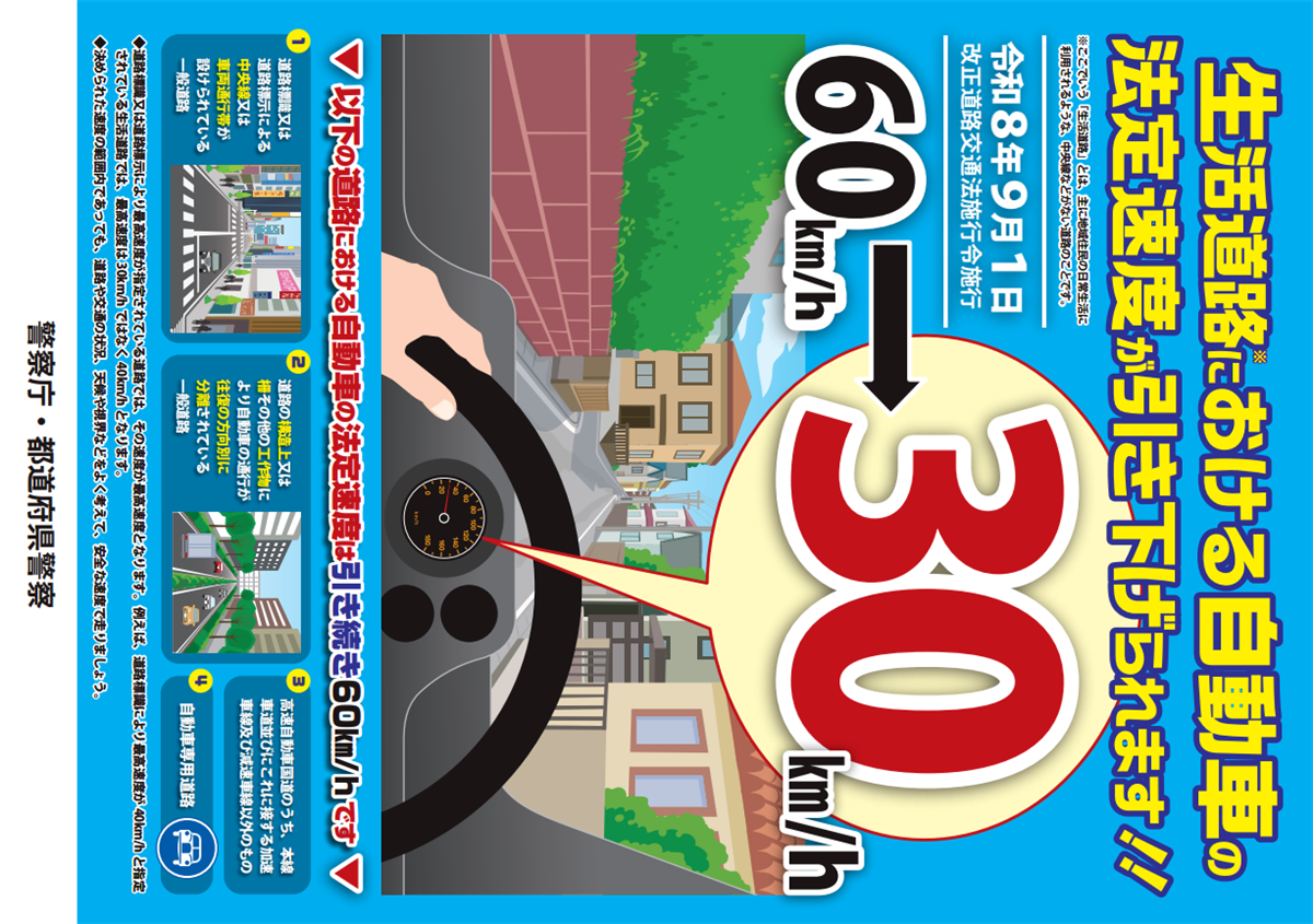 生活道路の法定速度が30km/hに引き下げ